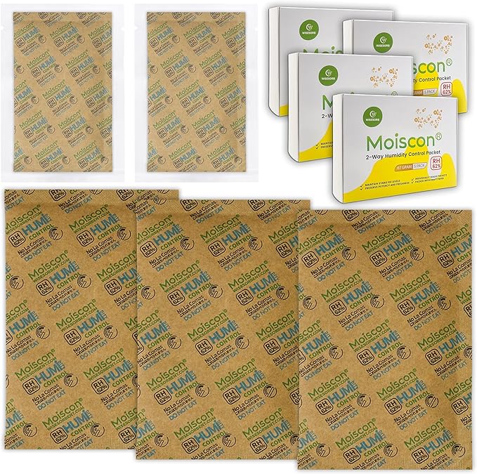 62% Two-Way Humidity Control Packs, 67 Gram 20 Pack for Storing 1 lb, Size 67 Moisture Control Packets Individually Wrapped, Humidifier Packs for Storage Containers by Wisesorb
