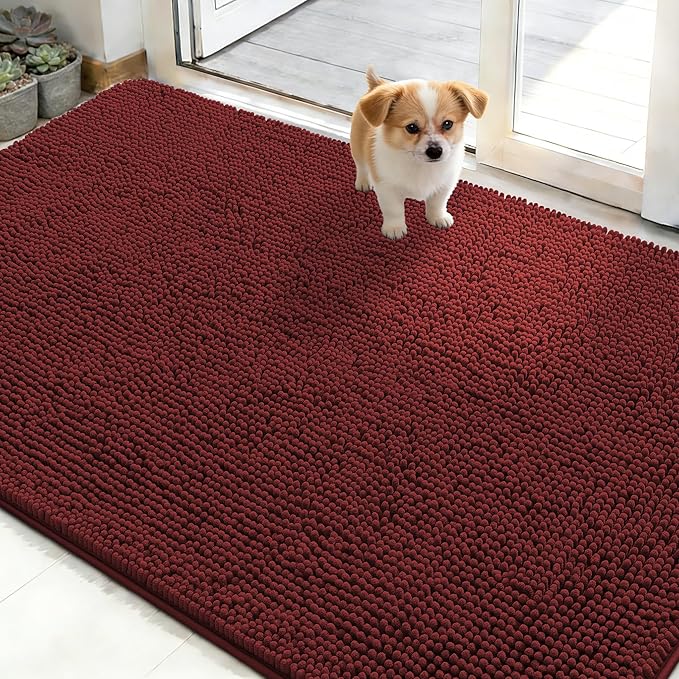 OLANLY Dog Door Mat for Muddy Paws 50x30, Absorbs Moisture and Dirt, Absorbent Non-Slip Washable Doormat, Quick Dry Chenille Mud Mat, Entry Indoor Entryway Carpet for Inside Floor, Caramel Russet by OLANLY