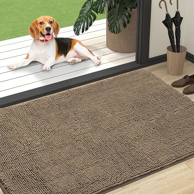 OLANLY Dog Door Mat for Muddy Paws 47x32, Absorbs Moisture and Dirt, Absorbent Non-Slip Washable Doormat, Quick Dry Chenille Mud Mat for Dogs, Entry Indoor Entryway Carpet for Inside Floor, Tan by OLANLY