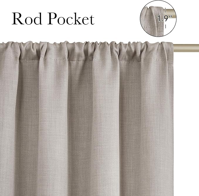 NICETOWN Angora Faux Linen Room Darkening Rod Pocket Curtains 63 inch Length, W42 x L63, Light Blocking Thermal Insulated Noise Reducing Drapes for Bedroom Living Room Farmhouse Decor, 2 Panels - Image 2