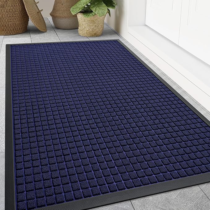 Smiry Front Door Mat Outside Entrance, Heavy Duty Natural Rubber Doormat, Non Slip, Trap Dirt and Moisture, Easy Clean, Low Profile Welcome Floor Mats for Indoor Outdoor Entry, 47x32 Inch, Navy Blue by Smiry
