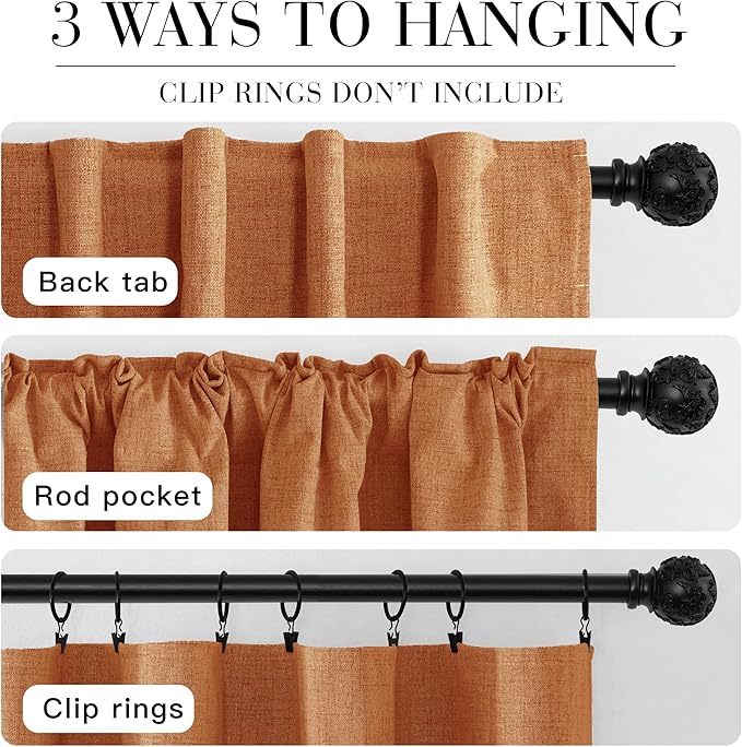 RYB HOME 100% Blackout Fall Curtains for Bedroom Linen Texture, Burnt Orange Curtains for LivingRoom/Office/Sliding Door, Thermal Insulated Farmhouse HomeDecor, Luxury Privacy Drape, W52xL84, 2 Panels - Image 7