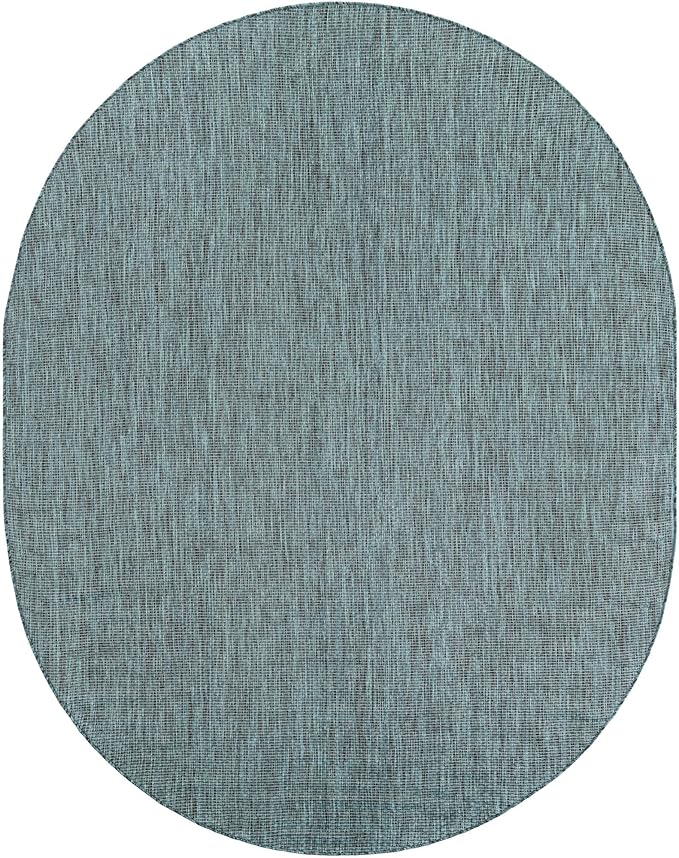 Unique Loom Outdoor Solid Collection Area Rug (7' 10" x 10' Oval Teal/Navy Blue) - Image 3