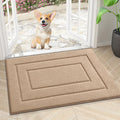 Smiry Dog Door Mat for Muddy Paws, Absorbs Moisture and Dirt, Low-Profile Entryway Mat with Non-Slip Backing, Entry Indoor Outdoor Doormat for Inside Floor (24x16 Inches, Beige, Bordered) by Smiry