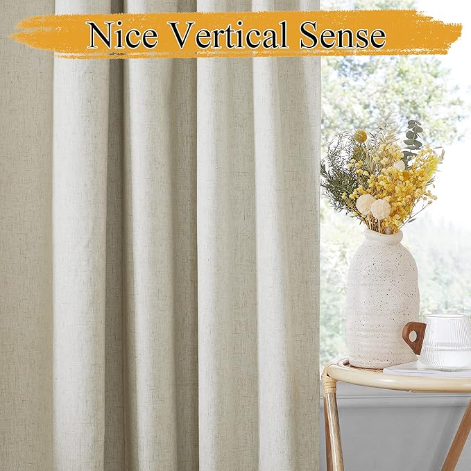 RYB HOME Natural Linen Blended Curtains for Living Room, Blackout Thermal Insulated Window Drapes with White Liner Classy Home Decor for Guest Room Nursery, Natural, W52 x L63 inch, 2 Panels - Image 5