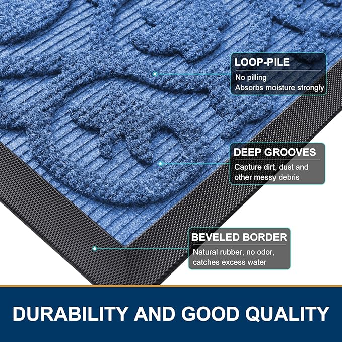Smiry Welcome Door Mat Outside Entrance, Heavy Duty Trap Dirt and Moisture Easy Clean Low Profile Patio Porch Indoor Outdoor Front Doormat for Entry, 35x23 Inch, Blue - Image 4
