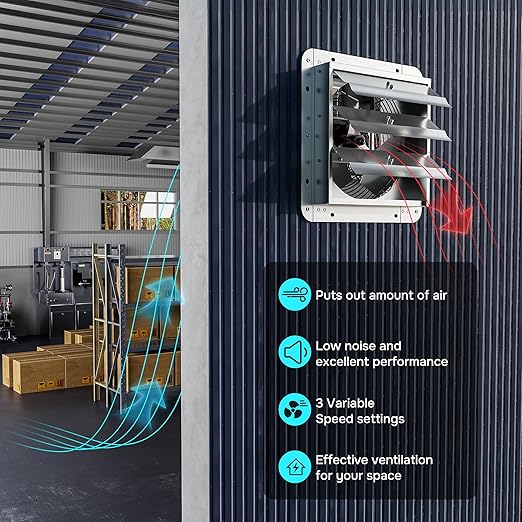 Simple Deluxe 12 Inch Wall Mounted Shutter Exhaust Fan with Temperature Controller and Power Cord Kit, Aluminum, 1600 RPM, 940 CFM, for Attic, Garage, Louvered Vent, Plant, Greenhouse, Silver - Image 6