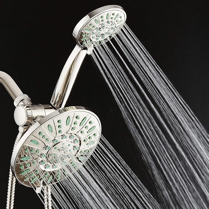 AquaDance Antimicrobial/Anti-Clog High-Pressure 30-setting Rainfall Shower Combo, Microban Nozzle Protection from Growth of Mold, Mildew & Bacteria, Brushed Nickel Finish/Coral Green Jets - Image 3