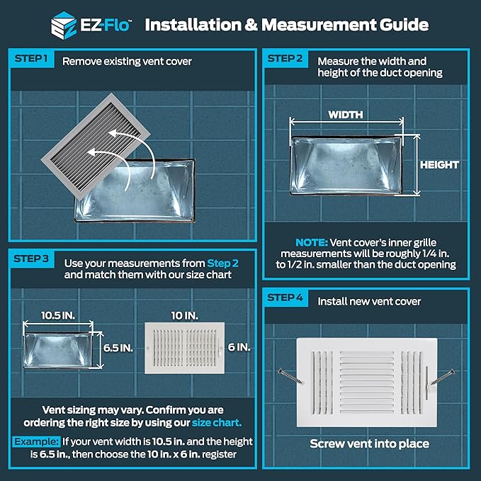 EZ-FLO 10 x 6 Inch (Duct Opening) Air Vent Cover for Wall or Ceiling, Two-Way Ventilation Register, Solid Steel HVAC Register Cover, White, 61610 - Image 3