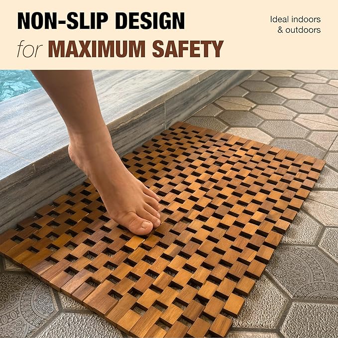 Acacia Wood Bath Mat - Non Slip Sturdy Wooden Shower Mat - Spa, Sauna, Cold Plunge, Camping, Bathroom Décor, Wood Door Mat 20" x 32" - Image 8