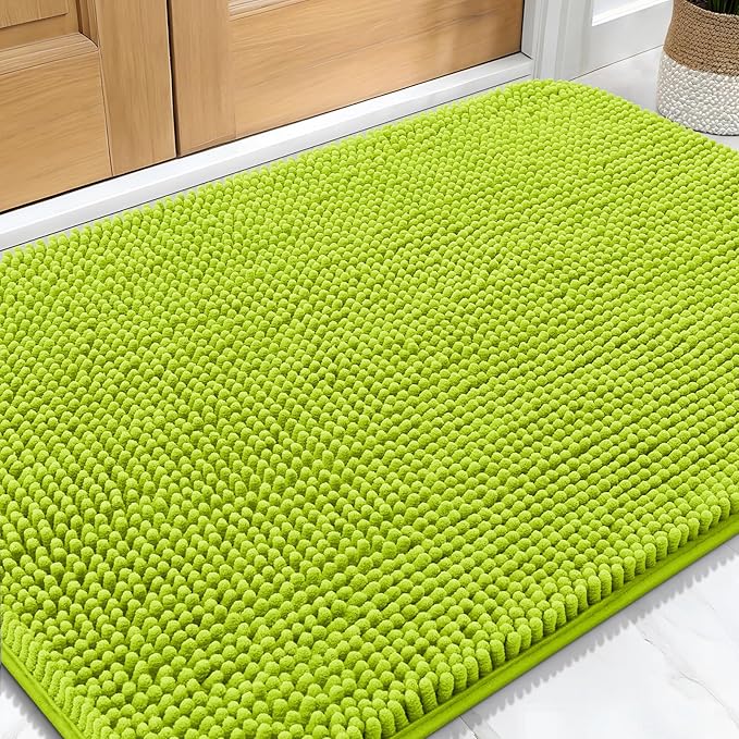 OLANLY Dog Door Mat for Muddy Paws 30x20, Absorbs Moisture and Dirt, Absorbent Non-Slip Washable Doormat, Quick Dry Chenille Mud Mat, Entry Indoor Entryway Carpet for Inside Floor, Bright Green by OLANLY