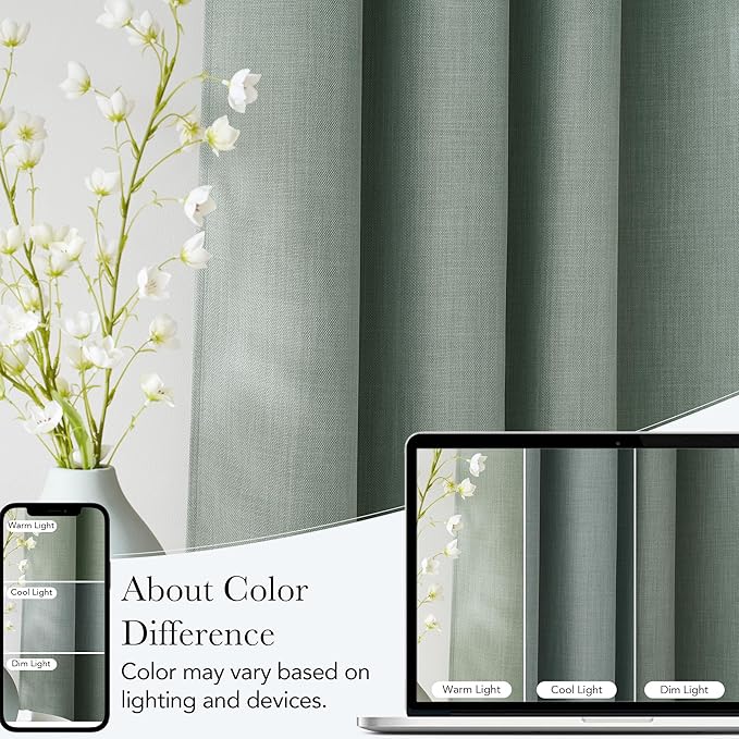 NICETOWN Sage Green Faux Linen Room Darkening Rod Pocket Curtains 63 inch Length, W42 x L63, Light Blocking Thermal Insulated Noise Reducing Drapes for Bedroom Living Room Farmhouse Decor, 2 Panels - Image 5