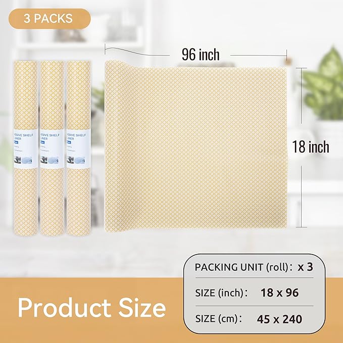 FIFTY FEET 18"x96" Non-Adhesive Shelf Liner for Kitchen Cabinets and Drawers, Washable Non-Slip PVC Cabinet Liner (Yellow Circle)(3 Roll) - Image 5