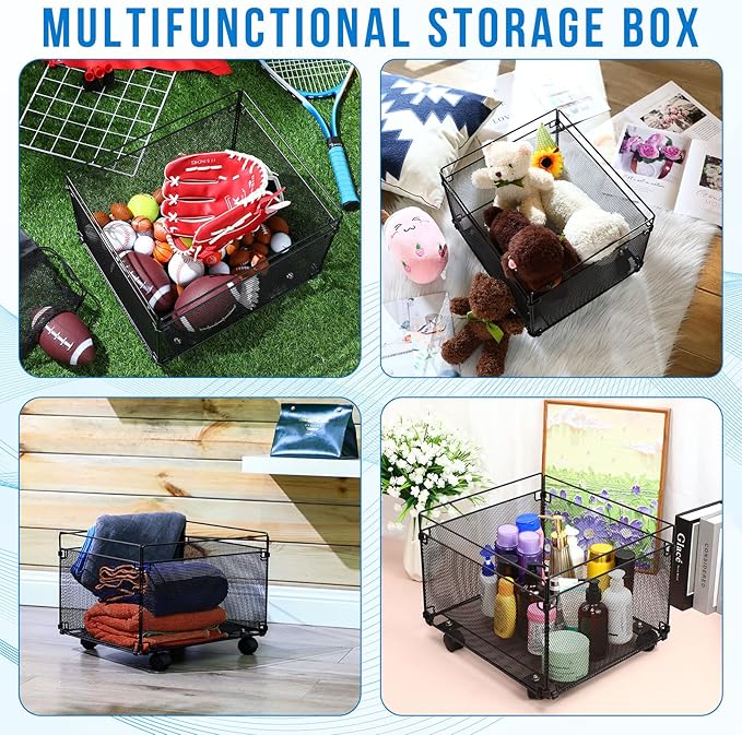 Harloon 1 Pack Mesh Rolling File Carts with Wheels Hanging Files Metal File Crate Organizer Black Rolling Organizer Foldable Storage Cart Box for Folders Office Supplies, Black, 15" x 13" x 10" - Image 7