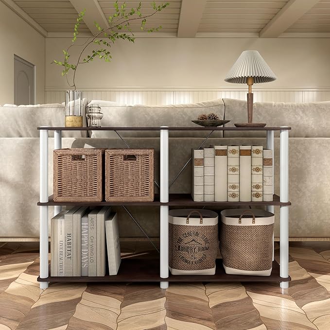 Homes: Inside + Out Apexa Modern 3-Tier Extra Wide Shelving Units, Collectibles Display Shelves, Easy Assembly Console Table, Home Storage Organizer for Living Room, Bedroom, Office, Espresso - Image 2