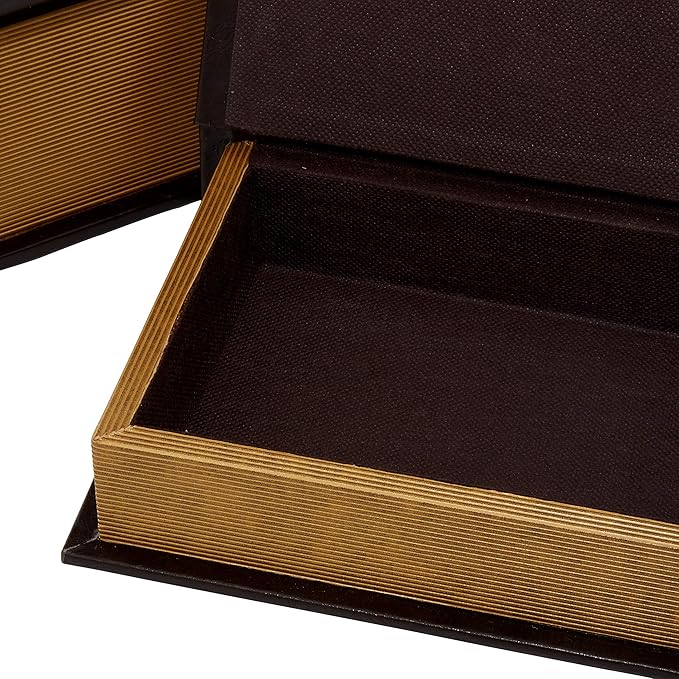 Deco 79 Wooden Decorative Box Faux Storage Book Book Shaped Boxes with Faux Leather Detailing, Set of 3 Decorative Keepsake Boxes 14", 11", 9"H, Brown - Image 6