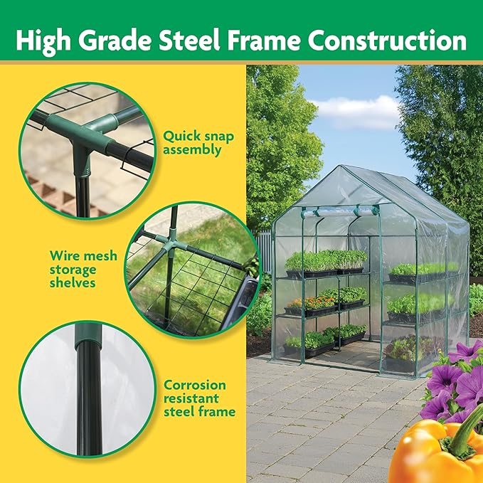 Miracle-GRO 4'8" x 4'8" x 6'5" Outdoor Mini Walk-in Greenhouse Plant Tent, All-Season Small Walk-in Plant Growth Accelerator with 8 Wire Shelves, Clear - Image 4