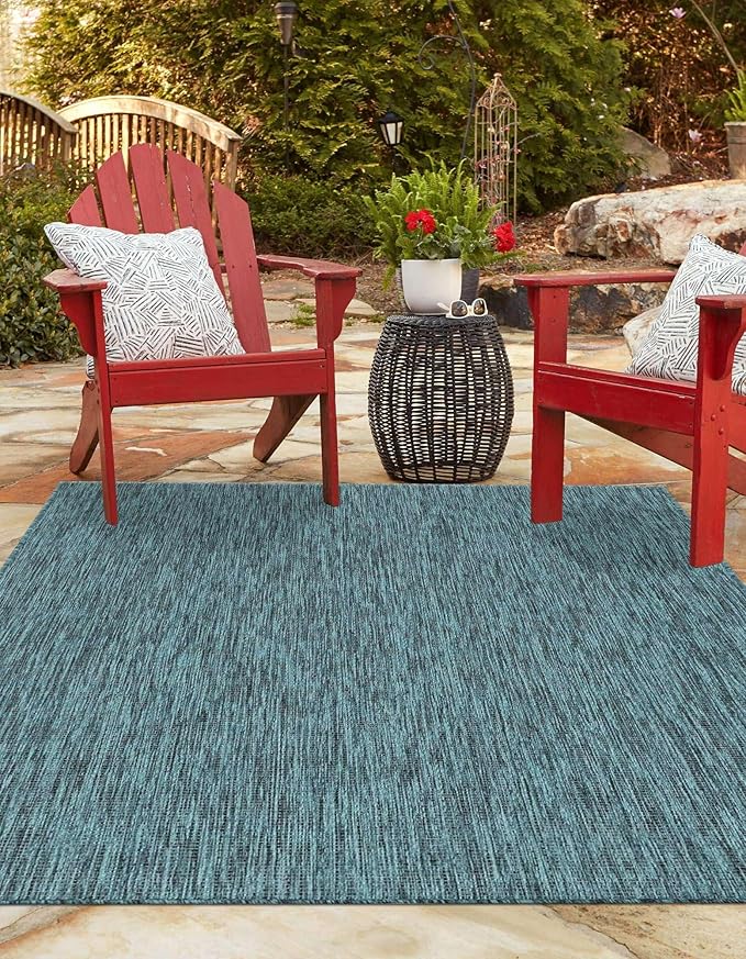 Unique Loom Outdoor Solid Collection Area Rug (7' 10" x 10' Rectangle Teal/Navy Blue) - Image 4