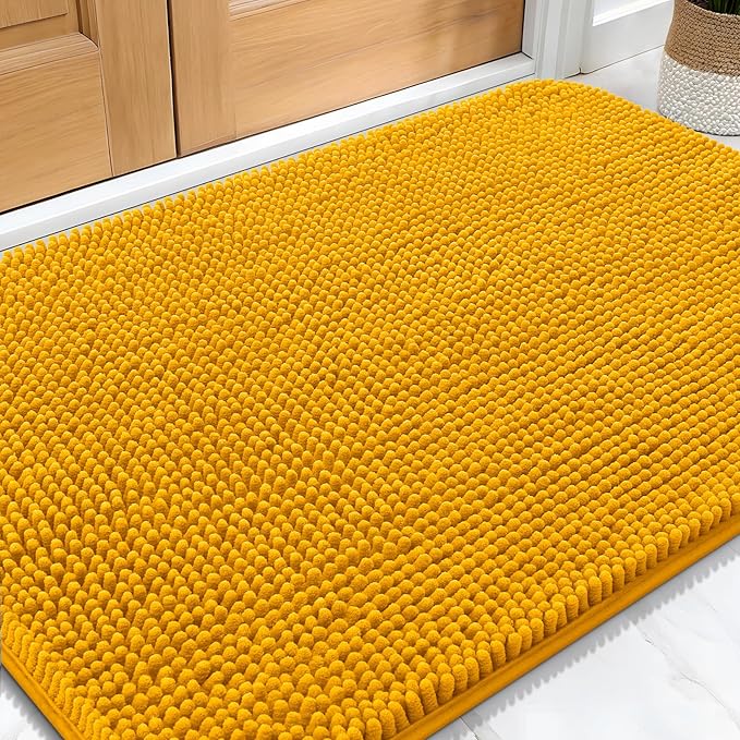 OLANLY Dog Door Mat for Muddy Paws 30x20, Absorbs Moisture and Dirt, Absorbent Non-Slip Washable Doormat, Quick Dry Chenille Mud Mat, Entry Indoor Entryway Carpet for Inside Floor, Golden Yellow by OLANLY