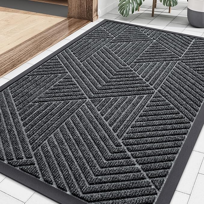 Smiry Front Door Mat Outside Entrance, Heavy Duty Sturdy Natural Rubber Doormat, Trap Dirt and Moisture, Easy Clean Low Profile Welcome Floor Mats for Indoor Outdoor Entry, 35X23 Inch, Grey by Smiry