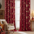 NICETOWN 2 Christmas Red Curtains 52 x 90 Inch, Gold Stamping Rod Pocket Drapes, Holiday Style Window Treatment Panels for Living Room Bedroom Decoration, Festive Christmas Decor by NICETOWN