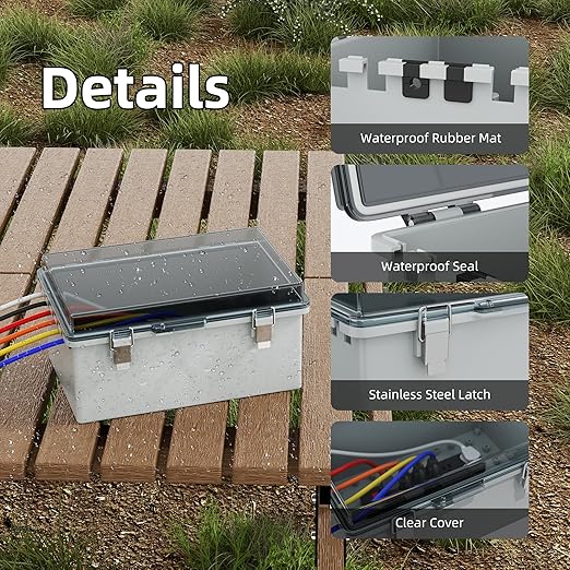 Joinfworld Waterproof Extension Cord Cover 11.4x7.5x5.5 Outdoor Electrical Box for Outside Weatherproof Clear Cover Enclosure for Power Strip Outlet Plug Cable - Image 3