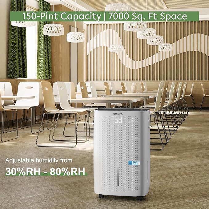 Waykar 150 Pints 7,000 Sq. Ft Energy Star Dehumidifier with Drain Hose for Commercial and Industrial Large Rooms, Home, Basements, Storages, Warehouses and Bedrooms - Image 2