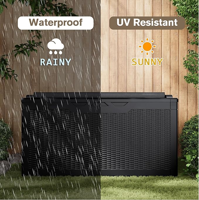 JUMMICO 100 Gallon Resin Deck Box with Cushion, Waterproof Outdoor Storage Box with Lockable Lid for Garden Tools, Patio Cushions (Black) - Image 2