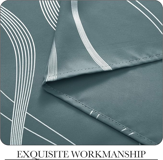 NICETOWN Blackout Curtains Panels for Living Room, Greyish Blue, 52" Wide x 84" Long, 2 Panels, Sound Reducing Thermal Insulated Wave Line Foil Print Design Curtains for Patio Sliding Glass Door - Image 7