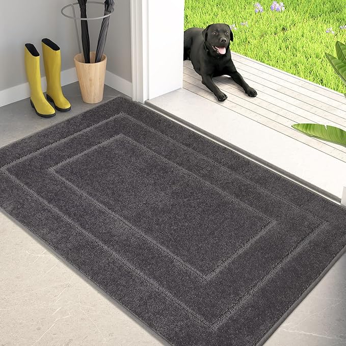 PURRUGS Dirt Trapping Door Mat 32" x 47", Non-Slip/Skid Machine Washable Entryway Rug, Dog Doormat, Super Absorbent Welcome Mat for Muddy Wet Shoes and Paws, Grey by PURRUGS