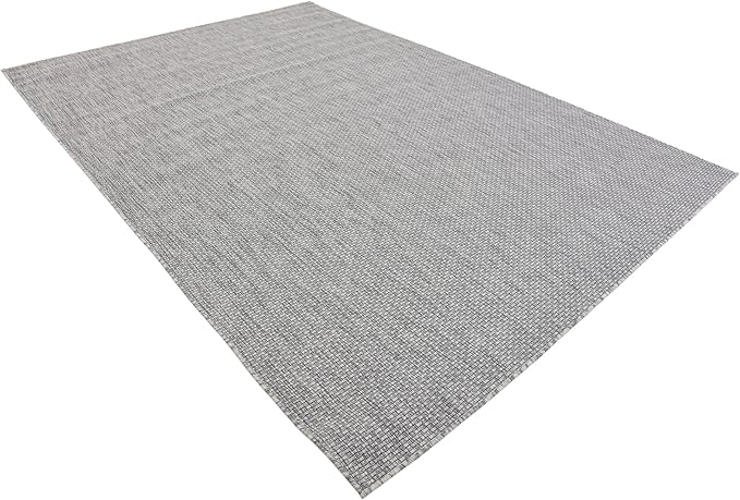 Unique Loom Collection Casual Transitional Solid Heathered Indoor/Outdoor Flatweave Area Rug (7' 1" x 10' Rectangle, Light Gray/Ivory) - Image 4