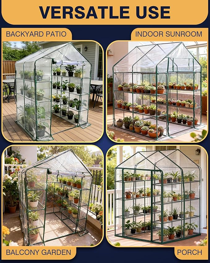 PYY Walk in Greenhouse - Indoor Greenhouse with Grow Lights, Roll-Up Zipper Entry Door and PVC Cover, 3 Modes Light with Loop Timer for 24 H, Plant Garden Hot House for Outdoor(56.3"L×56.3"W×76.8"D) - Image 7