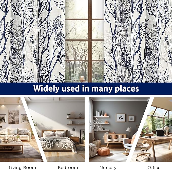 DriftAway Linen Printed Blackout Curtains Tree Branch Pattern Double Layer 84 Inches Long for Bedroom Classic Thermal Insulated Summer Sound Lined Grommet Drapes for Living Room 2 Panels Blue/Linen - Image 6