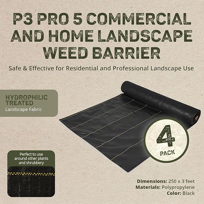 Dewitt 4-Pack Pro-5 Weed Barrier Fabric 5 oz, 3 x 250 Feet – Heavy-Duty Woven Landscape Ground Cover Mat for Raised Garden Bed, Greenhouse Gardening, Outdoor Landscaping, and Commercial Planting - Image 4