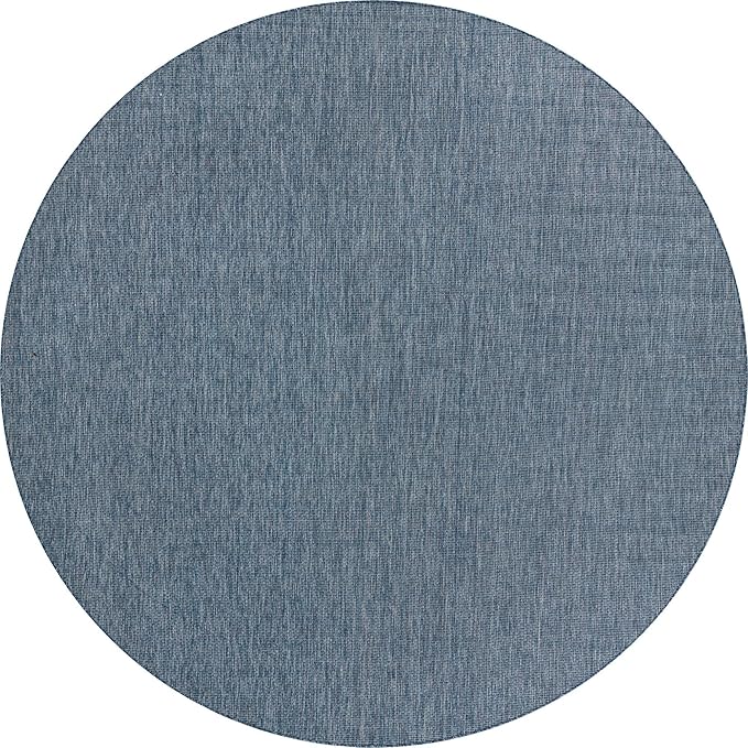 Unique Loom Collection Casual Transitional Solid Heathered Indoor/Outdoor Flatweave Area Rug (13' Round, Blue/Navy Blue) - Image 3