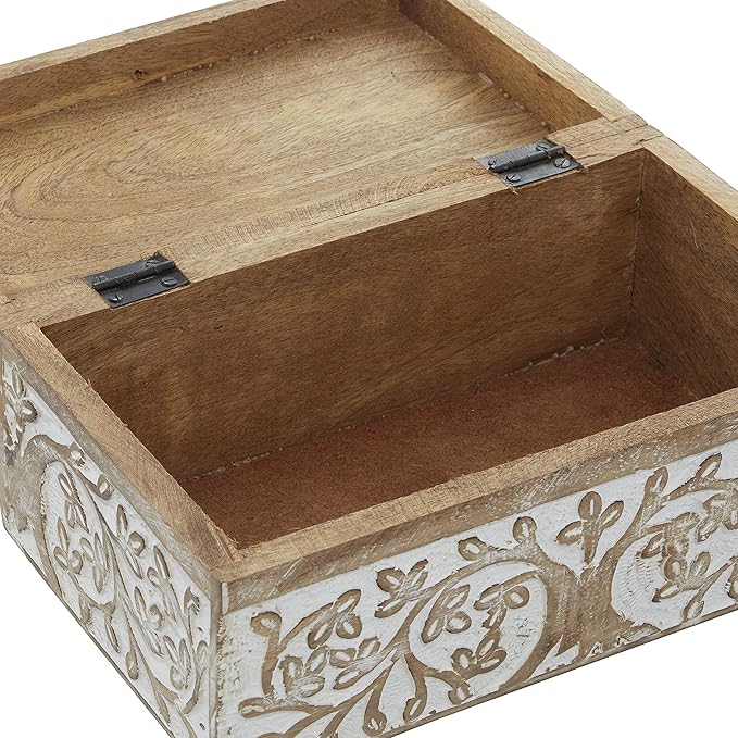 Deco 79 Mango Wood Floral Decorative Box Decorative Keepsake Boxes with Hinged Lid, Set of 3 Storage Boxes 8", 10", 12"W, Brown - Image 10