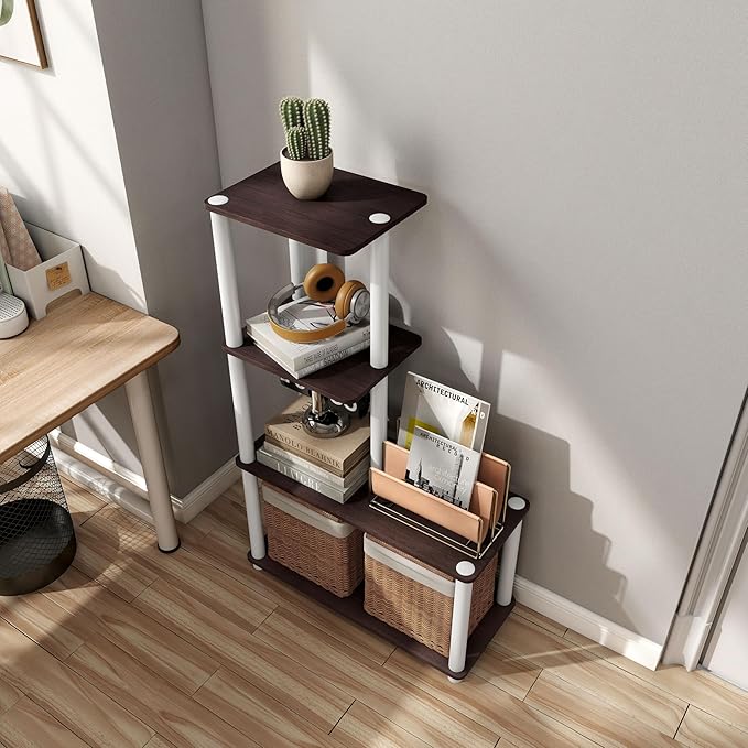 Homes: Inside + Out Apexa Modern 4-Cube Ladder Shelving Units, Collectibles Display Shelves, Easy Assembly Standing Shelf, Home Storage Organizer for Living Room, Bedroom, Office, Espresso - Image 14