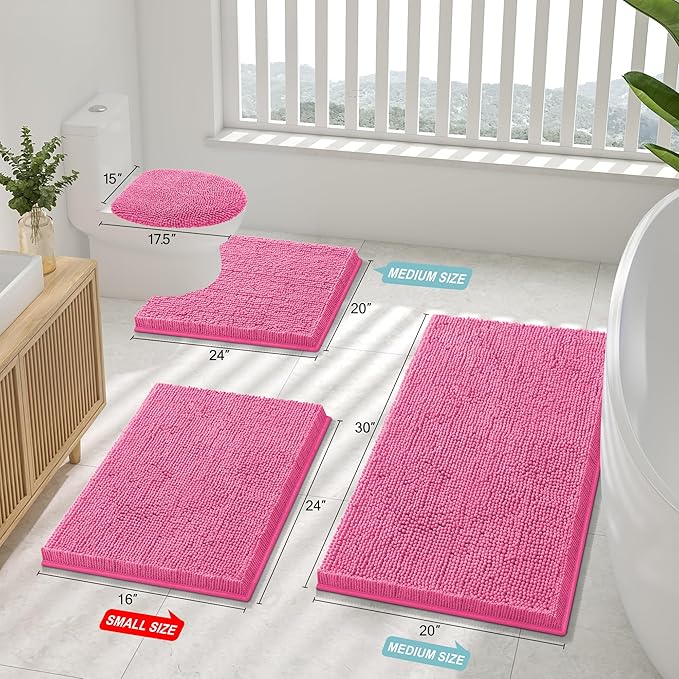 Smiry Luxury Chenille Bathroom Rugs 47x17, Extra Soft and Absorbent Shaggy Bath Mat, Machine Washable, Non-Slip Plush Carpet Runner for Tub, Shower, and Floor, Home Decor Accessories, Hot Pink - Image 2