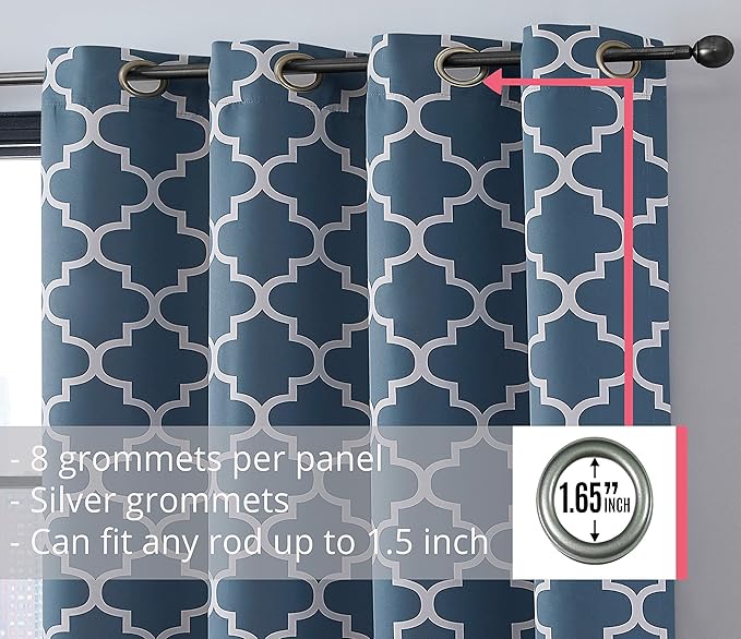HLC.ME Lattice Print Decorative Blackout Thermal Insulated Privacy Room Darkening Grommet Window Drapes Curtain Panels for Bedroom - Dusty Blue - Set of 2-52 x 84 Inch Length - Image 2