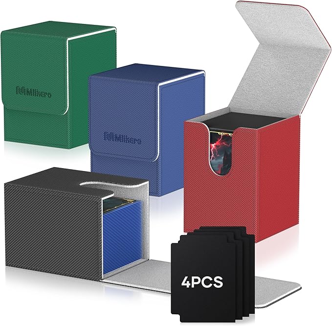 Mlikero 4 Pack Card Deck Box, Commander Deck Box Holds 400+ Single Sleeved Cards with 4 Dividers, Leather Magnetic Card Box Fit for MTG, TCG (4 Colors) by Mlikero