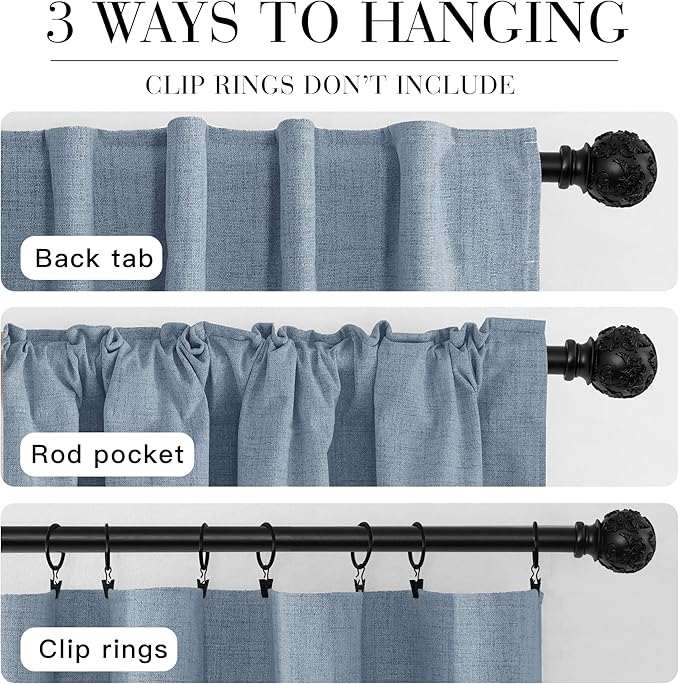 RYB HOME Smoky Blue Linen 100% Blackout Curtains for Bedroom 52 Width 120 Long, Thich Elegant Extra Long Drapes for Modern/Vintage/Farmhouse Home Decor, Thermal Insulated Window Treatment, 2 Panels - Image 8