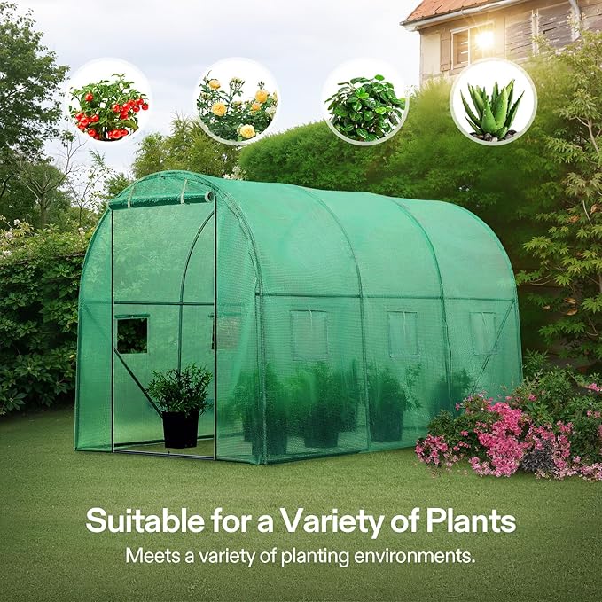 VIVOSUN 10x7x7 Ft. Large Walk in Greenhouse, Greenhouse Tunnel, Garden Plant Hot House with Green PE Cover, Roll-up Zipper Door and Window for Outdoor - Image 7