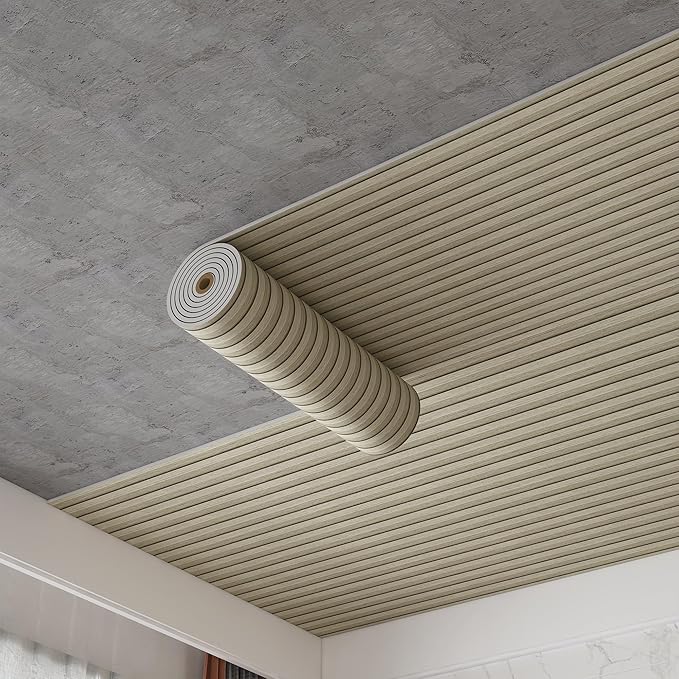 Peel and Stick PVC Slat Wall Panels, Wood Grain Self-Adhesive Soundproof Moisture-Resistant Paneling, 3D Faux Wood Panels for Bedroom Bathroom Walls & Ceilings 118"x15.75"(Off-White,13Sq.ft) - Image 3