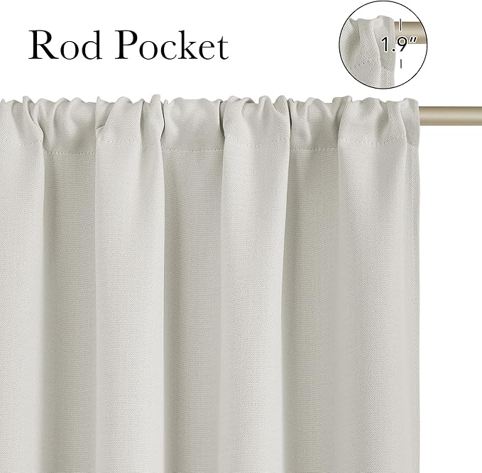 NICETOWN Natural Faux Linen Room Darkening Rod Pocket Curtains 63 inch Length, W42 x L63, Light Blocking Thermal Insulated Noise Reducing Drapes for Bedroom Living Room Farmhouse Decor, 2 Panels - Image 2