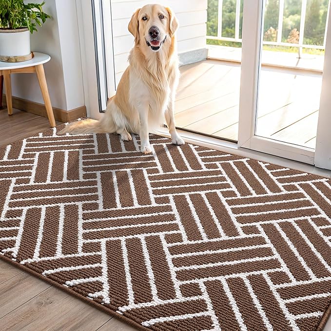 OLANLY Indoor Door Mat, 48x32 Inch, Dirt Resistant and Absorbent, Non-Slip Rubber Backing Floor Mats, Easy Clean Low-Profile Doormat for Entryway, Front Door, and Inside Entrance, Coffee by OLANLY