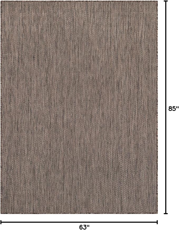 Unique Loom Outdoor Solid Collection Area Rug (5' 3" x 7' 1" Rectangle Light Brown/Ivory) - Image 2