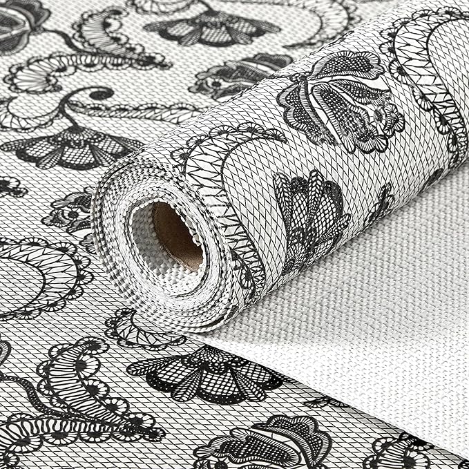 Drawer and Shelf Liner, Non-Slip Kitchen Cabinet Liners Non-Adhesive Thick Strong Grip Waterproof Washable Mats Protect Dresser Shelves Cupboard Bathroom Cabinets, Boho: Floral, 18 in X 10 FT by ALIUNI