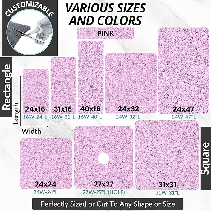 Enkosi Loofah Shower Mat Non-Slip - Anti-Slip Bath Mat for Inside Showers, Tub, Bathtub, Bathroom - Quick Dry PVC with Drain Holes - Cushioned Safety Grip - Secure for Kids and Elderly (Pink 24x24) - Image 6