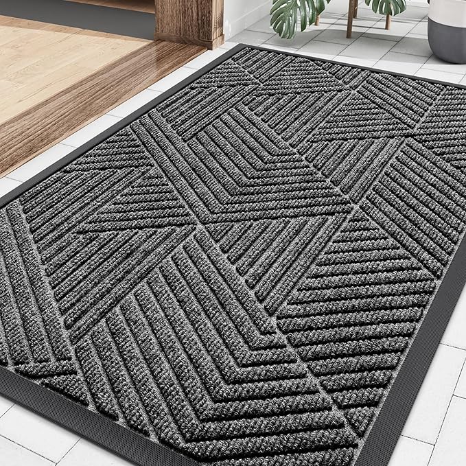 Smiry Front Door Mat Outside Entrance, Heavy Duty Sturdy Natural Rubber Doormat, Trap Dirt and Moisture, Easy Clean Low Profile Mats for Indoor Outdoor Entry, Irregular Triangle (29.5x17, Silver Grey) by Smiry