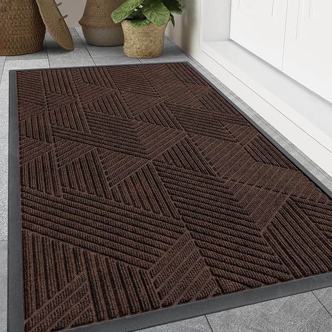 Smiry Front Door Mat Outside Entrance, Heavy Duty Sturdy Natural Rubber Doormat, Trap Dirt and Moisture, Easy Clean Low Profile Welcome Floor Mats for Indoor Outdoor Entry, 59x34 Inch, Dark Brown by Smiry